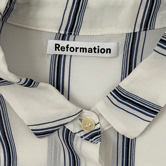 Reformation Violet Long Sleeve Striped Button Down Blouse - Blue + White - Sz L - Picture 5 of 7